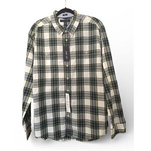 Tommy Hilfiger Plaid Button Down Shirt Mens Large Green Navy White Long Sleeve